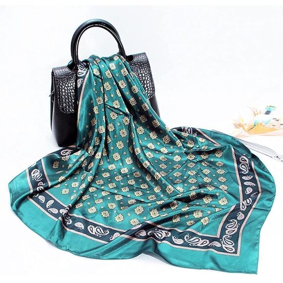 Green paisley Silky Scarf  - Picture 3 of 4